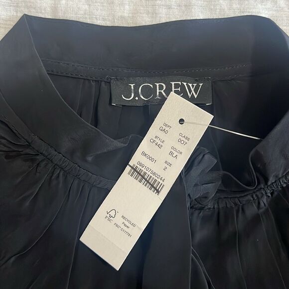 J. Crew Tie-neck blouse‎ in crepe de chine black satin size 2 - Picture 4 of 7